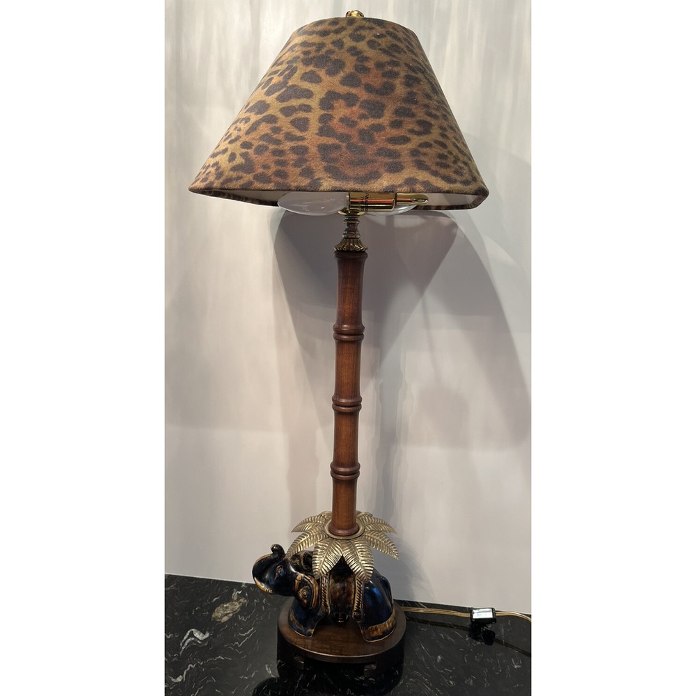 Vintage Frederick Cooper Safari Collection Elephant Palm Tree Table Lamp Tiki